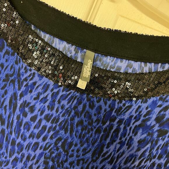 Charlotte Russe Cap Sleeve Sequined Leopard Top Blue Small - Picture 2 of 7
